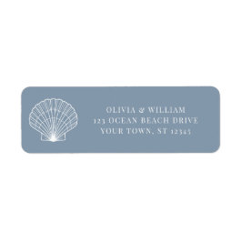 Dusty Blue Seashell Beach Bruiloft Retouradres Etiket
