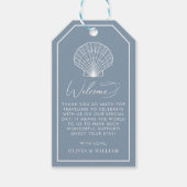 Dusty Blue Seashell Beach Elegant Bruiloft Welkom Cadeaulabel (Voorkant)