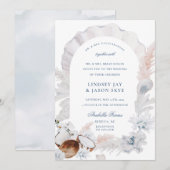 Dusty Blue Seashell Pampas Beach Arch Wedding Kaart (Voorkant / Achterkant)
