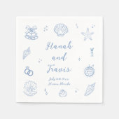 Dusty Blue Seashells Beach Coastal Wedding Servet (Voorkant)