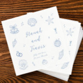 Dusty Blue Seashells Beach Coastal Wedding Servet