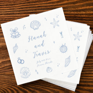 Dusty Blue Seashells Beach Coastal Wedding Servet