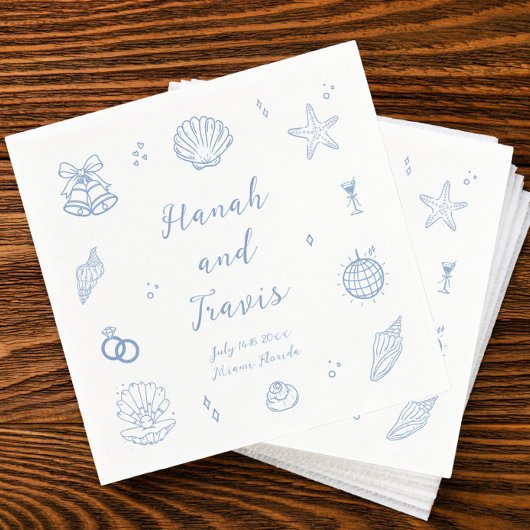 Dusty Blue Seashells Beach Coastal Wedding Servet