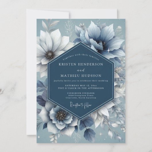 Dusty Blue Serene Anemone Wedding Kaart (Voorkant)