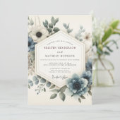 Dusty Blue Serene Bloom Wedding Kaart (Staand voorkant)