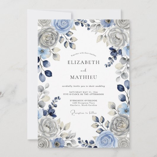 Dusty Blue Serene Winter Wedding Kaart (Voorkant)