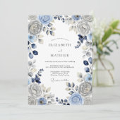 Dusty Blue Serene Winter Wedding Kaart (Staand voorkant)