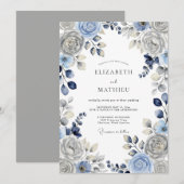 Dusty Blue Serene Winter Wedding Kaart (Voorkant / Achterkant)