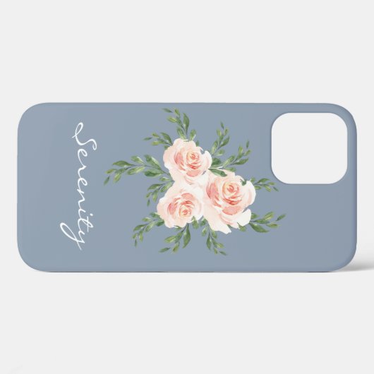 Dusty Blue Serenity Romantic Waterverf Typografie Case-Mate iPhone Case (Achterkant (horizontaal))