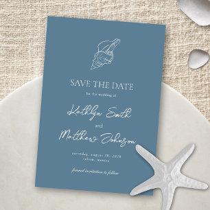 Dusty Blue Shell Beach Ocean Bestemming Bruiloft Save The Date