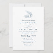 Dusty Blue Shell Beach Ocean QR Code Wedding Kaart (Voorkant)