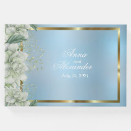 Dusty Blue Shimmering Floral Wedding Gastenboek
