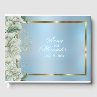Dusty Blue Shimmering Floral Wedding Gastenboek