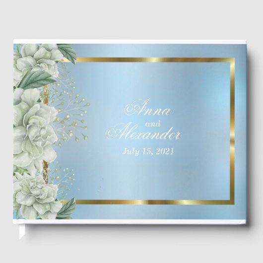 Dusty Blue Shimmering Floral Wedding Gastenboek (Voorkant)