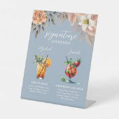 Dusty Blue Signature Cocktails Bar Sign Reclamebord Met Voetstuk (Voorkant)