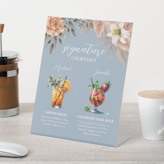 Dusty Blue Signature Cocktails Bar Sign Reclamebord Met Voetstuk (Insitu)