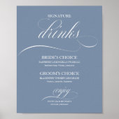 Dusty Blue Signature Drinken Elegant Wedding Sign Poster (Voorkant)