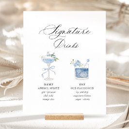 Dusty Blue Signature Drinks Wedding Reclamebord Met Voetstuk