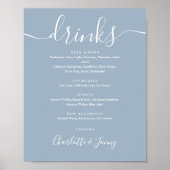 Dusty Blue Signature Script Drinken Menu Sign Poster (Voorkant)