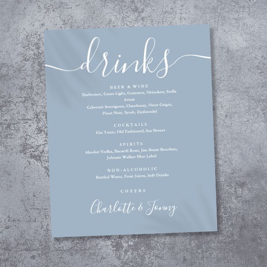 Dusty Blue Signature Script Drinken Menu Sign Poster