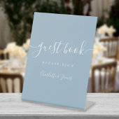Dusty Blue Signature Script Guest Book Reclamebord Met Voetstuk