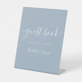 Dusty Blue Signature Script Guest Book Reclamebord Met Voetstuk (Voorkant)
