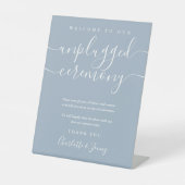 Dusty Blue Signature Script Unplugged Ceremony Reclamebord Met Voetstuk (Voorkant)