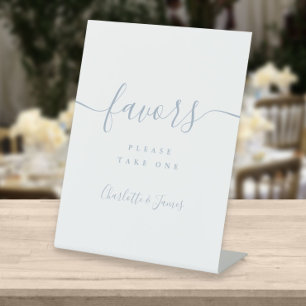 Dusty Blue Signature Script Weddenschap Favors Tab Reclamebord Met Voetstuk