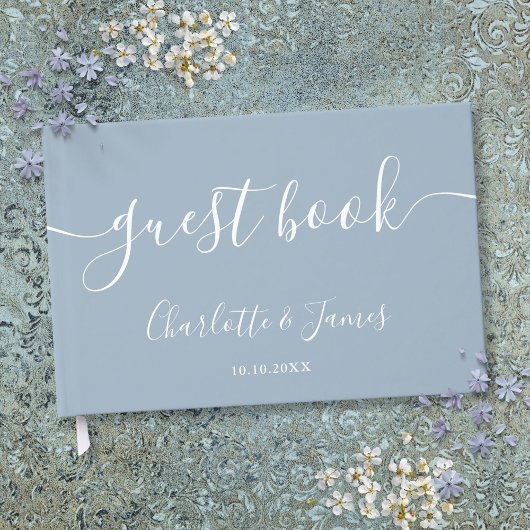 Dusty Blue Signature Script Weddenschap Gastenboek