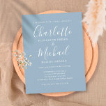 Dusty Blue Signature Script Weddenschap Uitnodiging Briefkaart<br><div class="desc">Deze elegante,  stoffige blauwe trouwuitnodiging briefkaart is voorzien van tekenstijlnamen en kan worden gepersonaliseerd met je informatie in het schrijven van een tekenfilm. Ontworpen door: Thisnotme©</div>