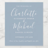 Dusty Blue Signature Script Weddenschap Wijn Etiket (Enkel label)