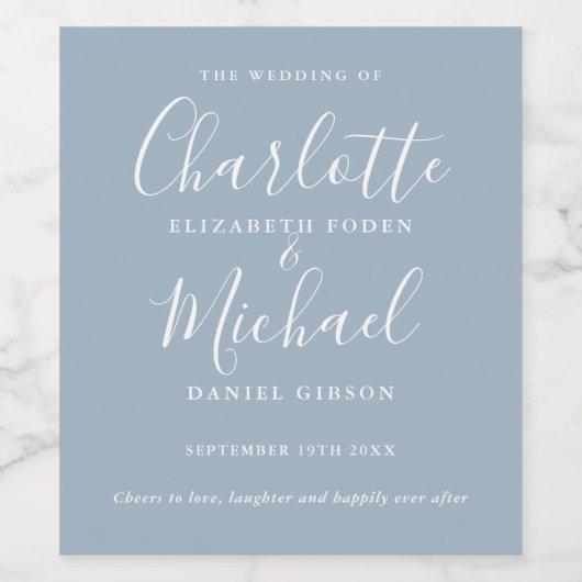 Dusty Blue Signature Script Weddenschap Wijn Etiket (Enkel label)