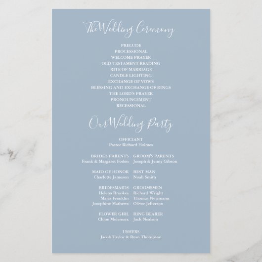 Dusty Blue Signature Script Wedding Programme (Achterkant)
