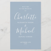 Dusty Blue Signature Script Wedding Programme (Voorkant)