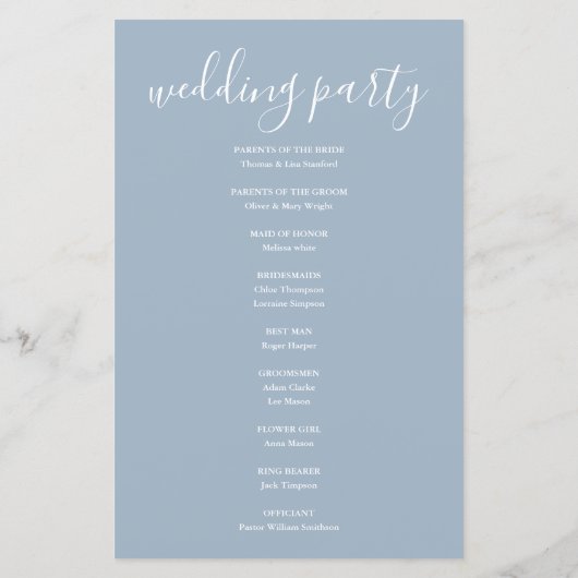 Dusty Blue Signature Script Wedding Programme (Achterkant)