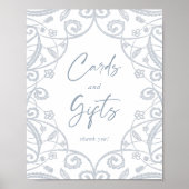 Dusty Blue Silver Bloemen Kant Bruiloft Kaart & Ca Poster (Voorkant)