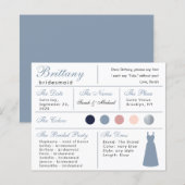 Dusty Blue Silver Bridesmaid Information Kaart (Voorkant / Achterkant)