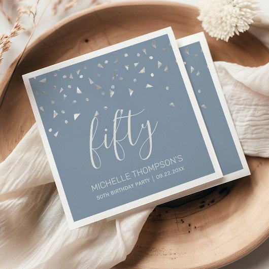 Dusty Blue Silver Confetti 50e verjaardag Servet