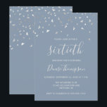 Dusty Blue Silver Confetti 60th Birthday Party Kaart<br><div class="desc">Dit ontwerp is voorzien van faux zilveren driehoekig confetti op een stoffige blauwe achtergrond. Het woord "sixtieth" staat in een elegant lichtgrijs handschrift. Personaliseer de uitnodiging met de naam van de honoree in lichtgrijs handschrift doopvont,  samen met de datum,  de plaats,  en andere details in lichtgrijze sans serif type.</div>