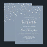 Dusty Blue Silver Confetti 60th Birthday Party Kaart<br><div class="desc">Dit ontwerp is voorzien van faux zilveren driehoekig confetti op een stoffige blauwe achtergrond. Het woord "sixtieth" staat in een elegant lichtgrijs handschrift. Personaliseer de uitnodiging met de naam van de honoree in lichtgrijs handschrift doopvont,  samen met de datum,  de plaats,  en andere details in lichtgrijze sans serif type.</div>