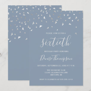 Dusty Blue Silver Confetti 60th Birthday Party Kaart