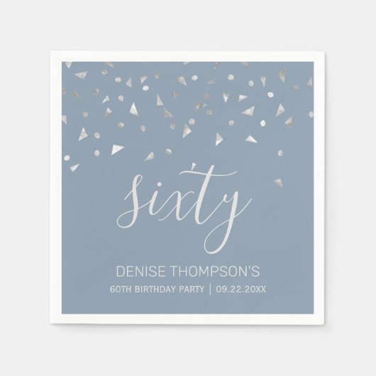 Dusty Blue Silver Confetti 60th Birthday Party Servet (Voorkant)