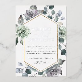 Dusty Blue & Silver Desert Greenery Wedding Folie Uitnodiging