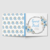 Dusty Blue Silver Elegant Flowers Birthday Party Gastenboek (Volledig)