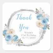 Dusty Blue Silver Elegant Flowers Birthday Party Vierkante Sticker (Voorkant)
