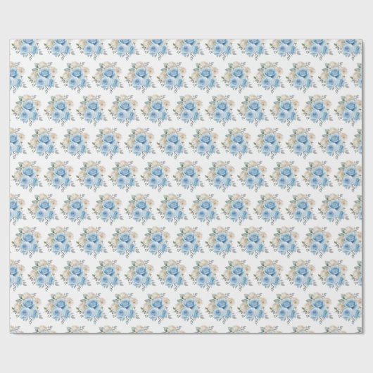 Dusty Blue Silver Elegant Flowers Cadeaupapier (Vlak)
