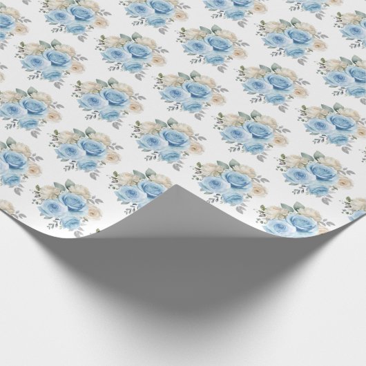 Dusty Blue Silver Elegant Flowers Cadeaupapier (Hoek)