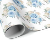 Dusty Blue Silver Elegant Flowers Cadeaupapier (Rol Hoek)
