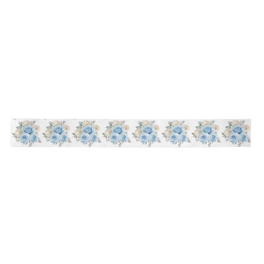 Dusty Blue Silver Elegant Flowers Satijnen Lint (Voorkant)