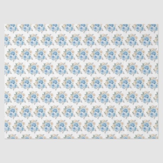 Dusty Blue Silver Elegant Flowers Tissuepapier (Voorkant)
